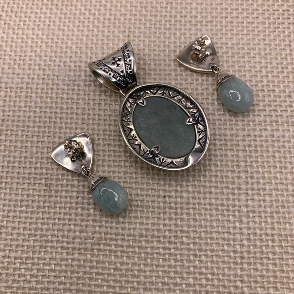 Sincerely Southwest Sterling Milky Aquamarine Pendant and Earrings Set - Picture 3 of 8